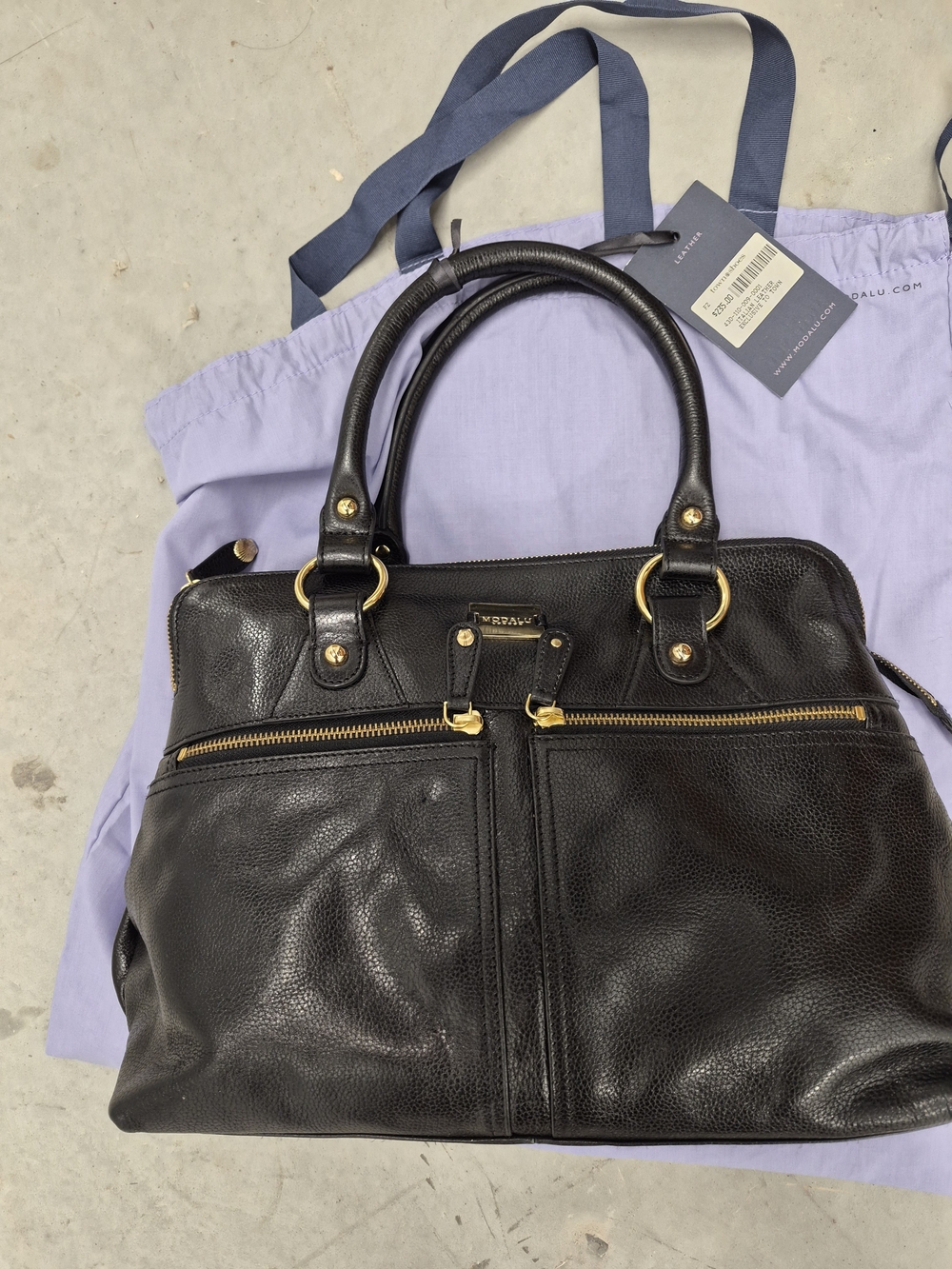 [NWT] Modalu London Pippa Large Leather Grab Bag – Black with Gold Hardware